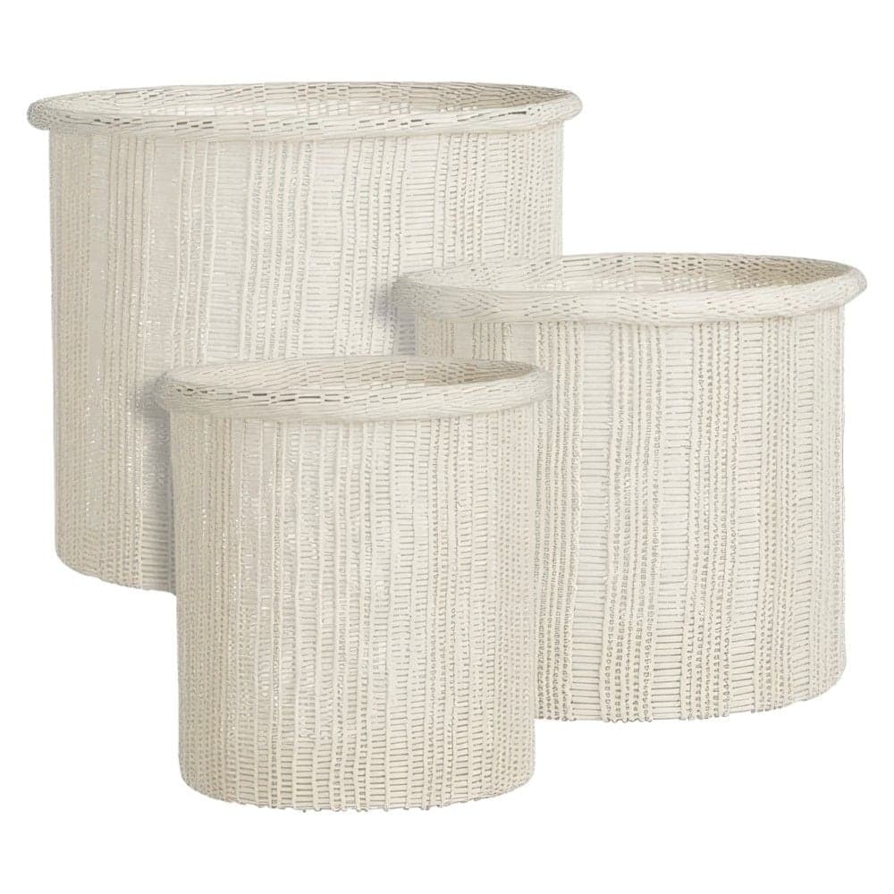 Shportë magazinimi, Danfield, set 3 copë, ratan, e bardhë, Ø23xH23 cm; Ø28xH25 cm; Ø32xH28 cm