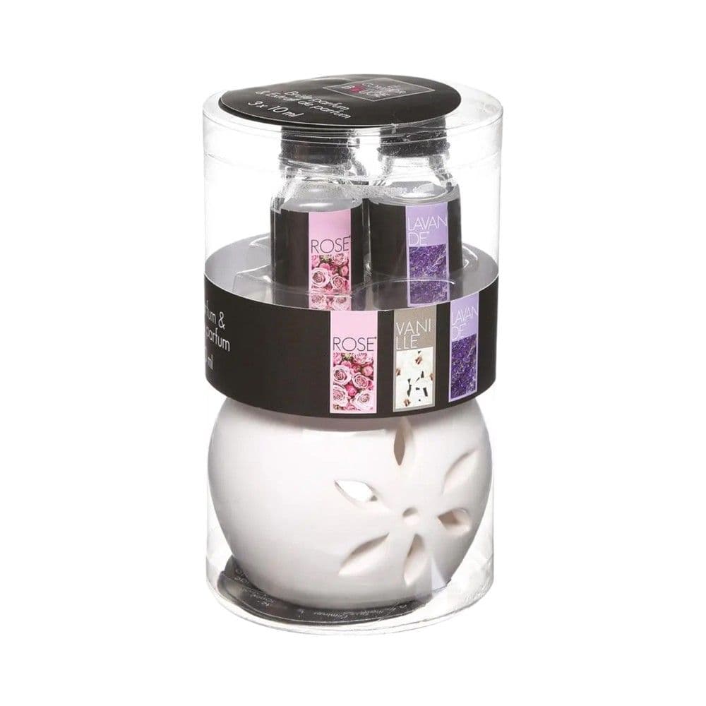 Aromatik ambjenti set, 3 aroma vaj lulesh, me djegje, xham, të ndryshme 8.5x7.5xH8 cm