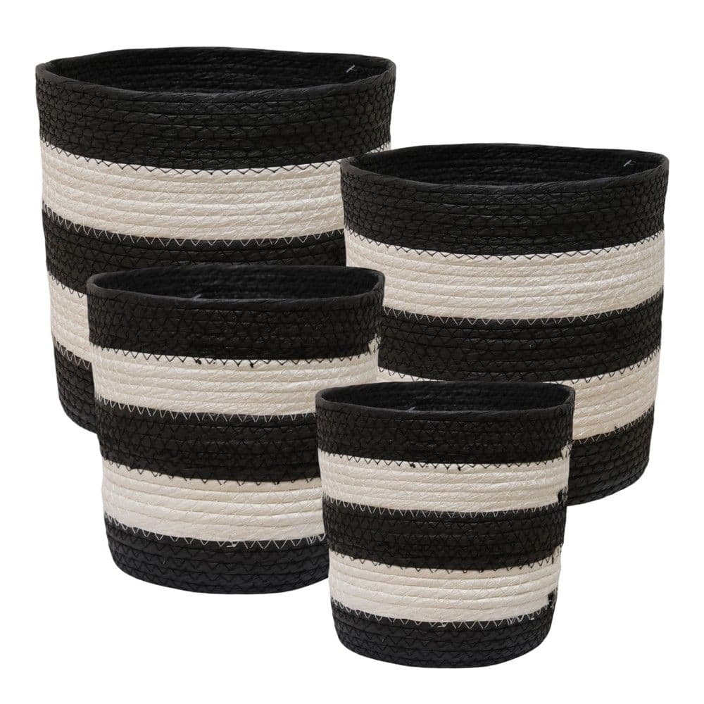 Kosh dekorativ, Rachel, set 4 copë, kashtë, e bardhë/e zezë, Ø19xH19 cm; Ø21xH21 cm; Ø23xH23 cm; Ø25xH25 cm