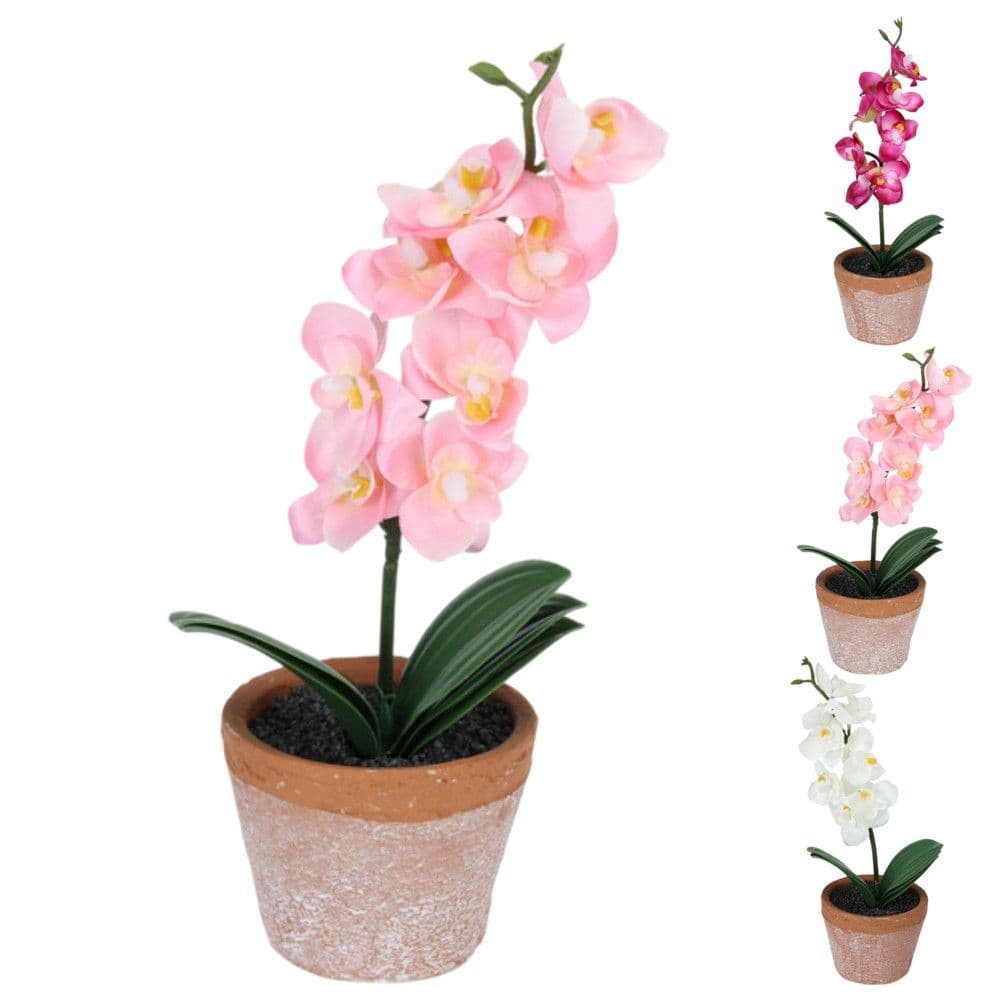 Lule artificiale, Orchide, në vazo, terrakotë/plastike, të ndryshme, Ø2.7xH9.2 cm