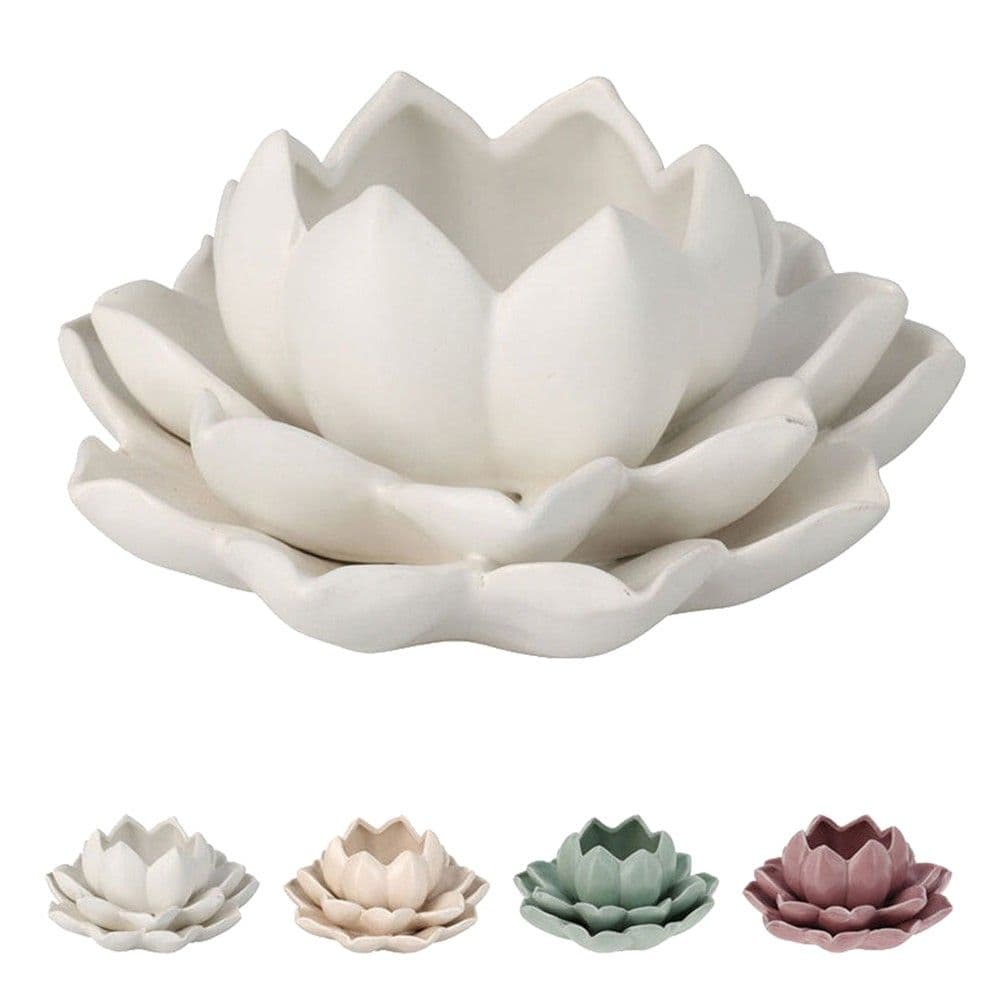 Mbajtëse qiriri, porcelan, të ndrryshme, lule lotus, H6.5 x L13 x W12.5 cm