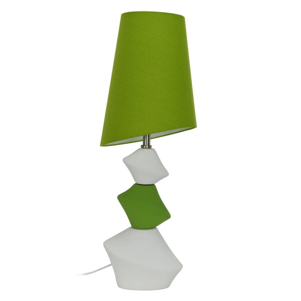 Abazhur E27 1x40W me trup qeramik i bardhe & jeshil, koke tekstil jeshil