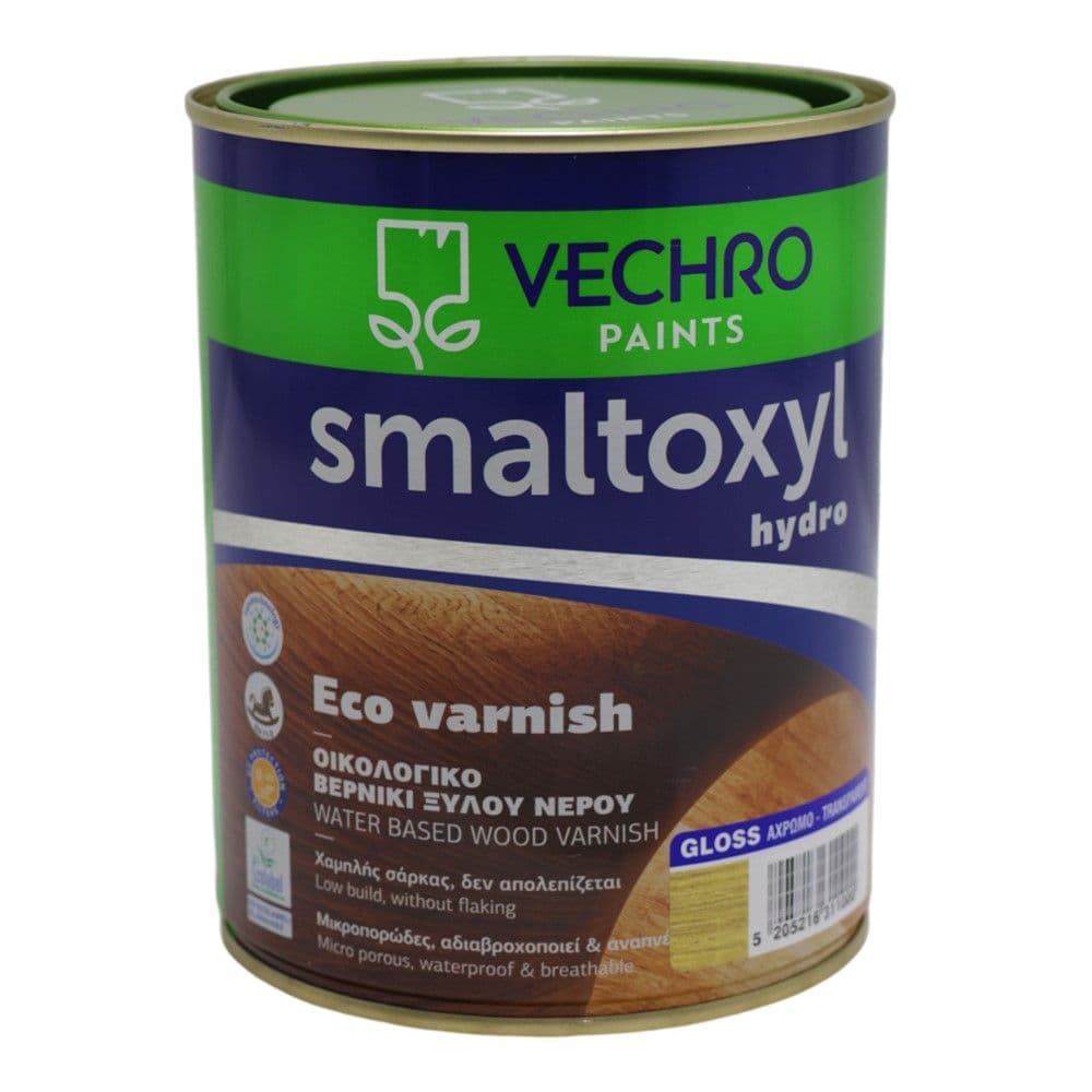 Bojë ekologjike për dru, Vechro Smaltoxyl Hydro Varnish, transparente 20, 15 - 20 m²/lt, 1-2 orë tharje, efekt me shkëlqim