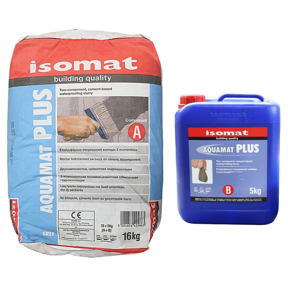 Hidroizolues, Isomat, Aquamat plus, dykomponentëshe A+B 21kg, thes 16kg, bidon 5 kg