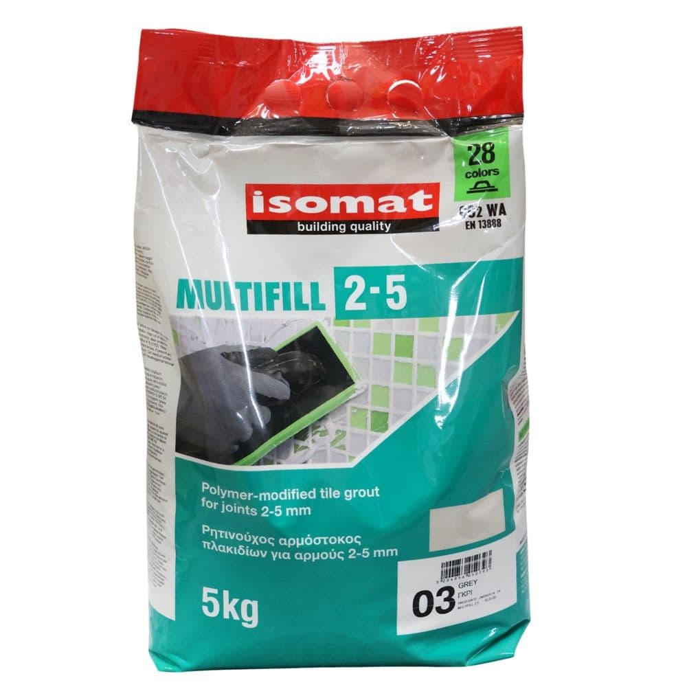 Bojak Isomat 5 KG per fuga pllakash 0-5mm per ambiente te brendshme dhe te jashtme, ngjyra GRI/03