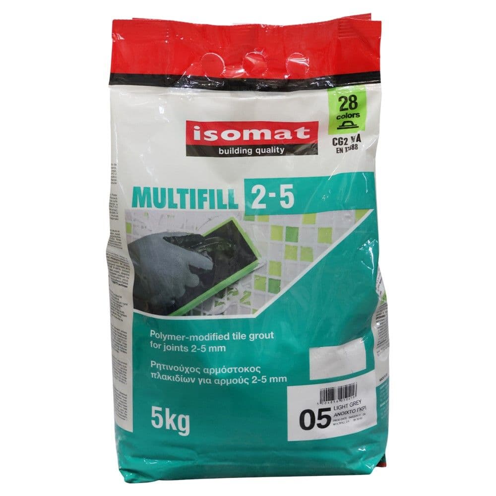 Bojak Isomat 5 KG per fuga pllakash 0-5mm per ambiente te brendshme dhe te jashtme, ngjyra GRI E HAPUR