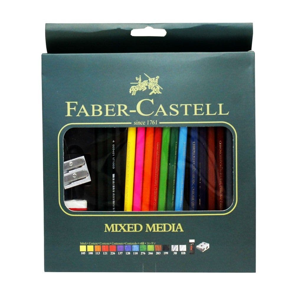 Set lapsa për vizatim, Faber-Castell, dru, gomë dhe metal, 19x19x2.5 cm, e gjelbër e errët, 16 copë