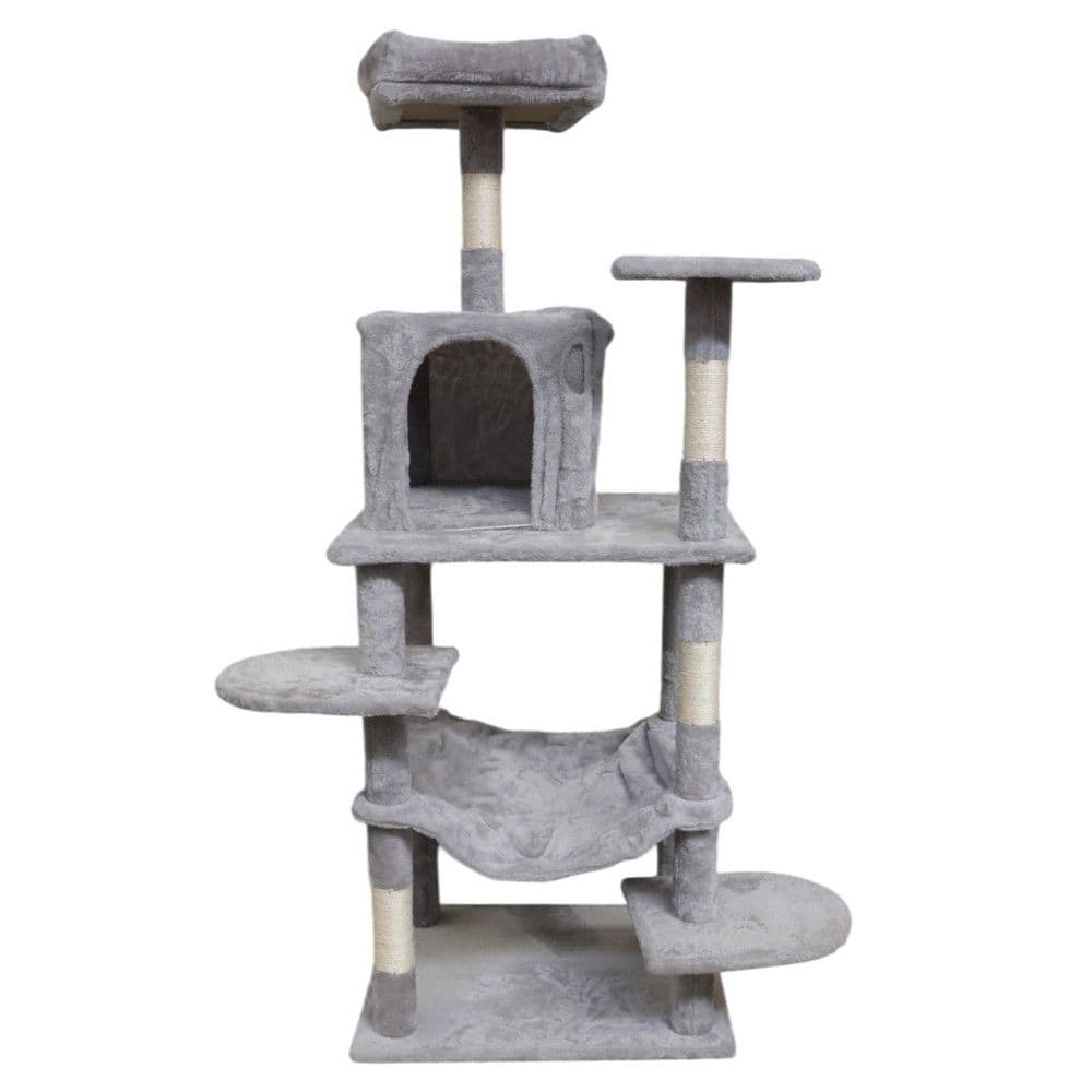 Kruajtëse thonjësh dhe ndenjëse për mace, Pets, 55x45xH142 cm, formë peme, ngjyrë gri
