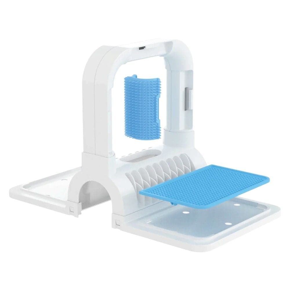 Krruajtëse, pastruese dhe masazhuese për mace, Imac, 48x25x31 cm, ngjyra e bardhë me blu