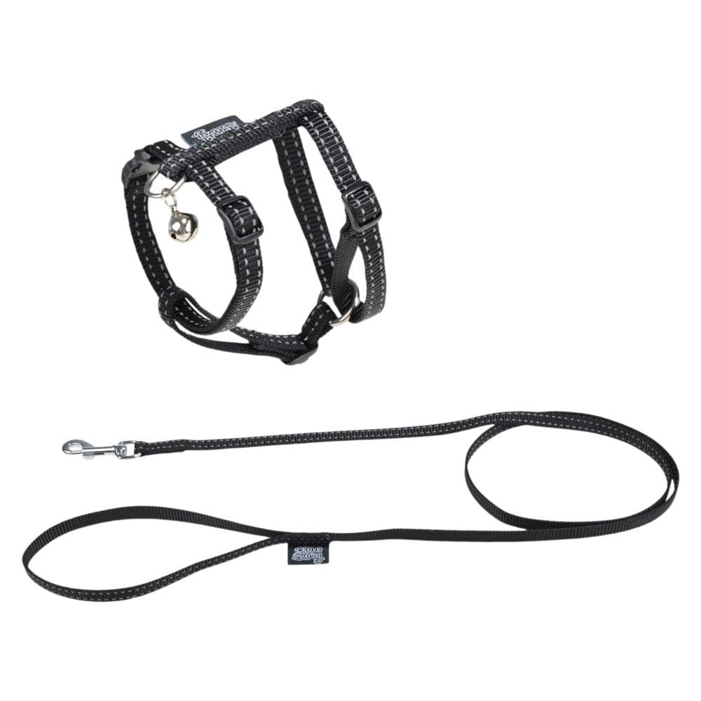 Trupore dhe litar drejtues për mace, Love Story, gjoks 20-28 cm, litar 120 cm, ngjyrë e zezë
