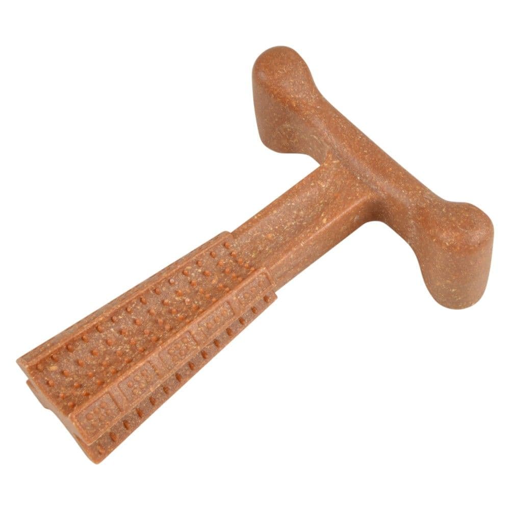 Lodër për qen, Love Story, 11x4x14 cm, material PP dhe fibra druri, formë T, shije pule, ngjyrë kafe