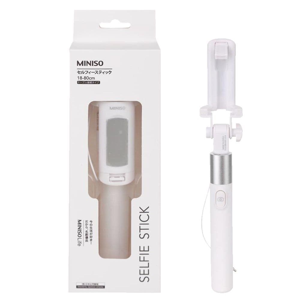 Shkop teleskopik per selfie, Miniso, me kabell, 18-80 cm, ngjyra e bardhe