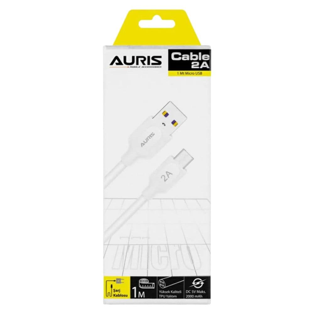 Fishë karikimi, Auris, USB-micro USB, 2.0 A, 100 cm, ngjyrë e bardhë