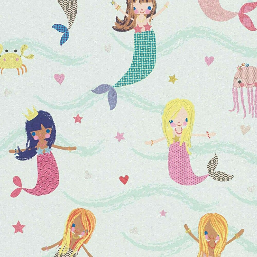 Leter muri per femije, As Creation, Mermaid, cartoon, 10.05x0.53 m, e bardhe, 30569-1