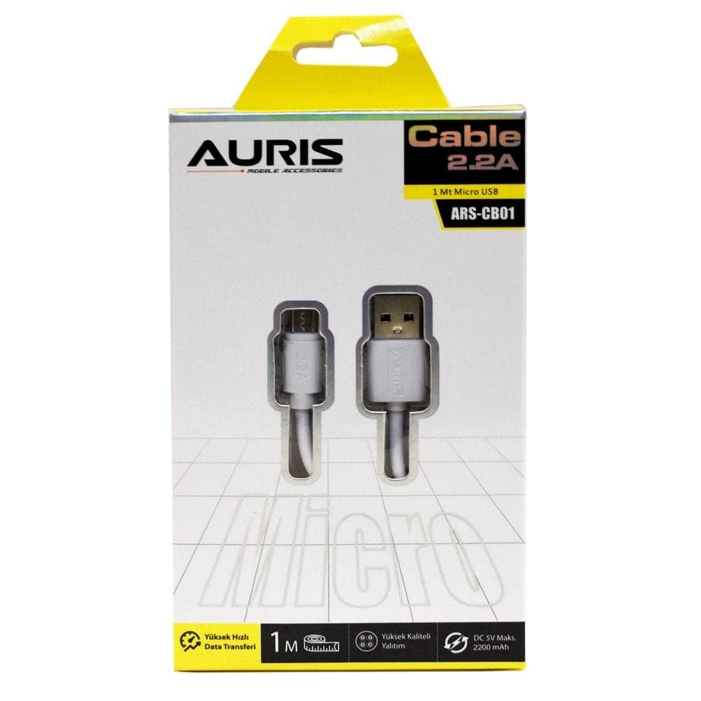 Fishë karikimi, Auris, BC01, USB-micro USB, 2.2 A, 100 cm, ngjyrë e bardhë