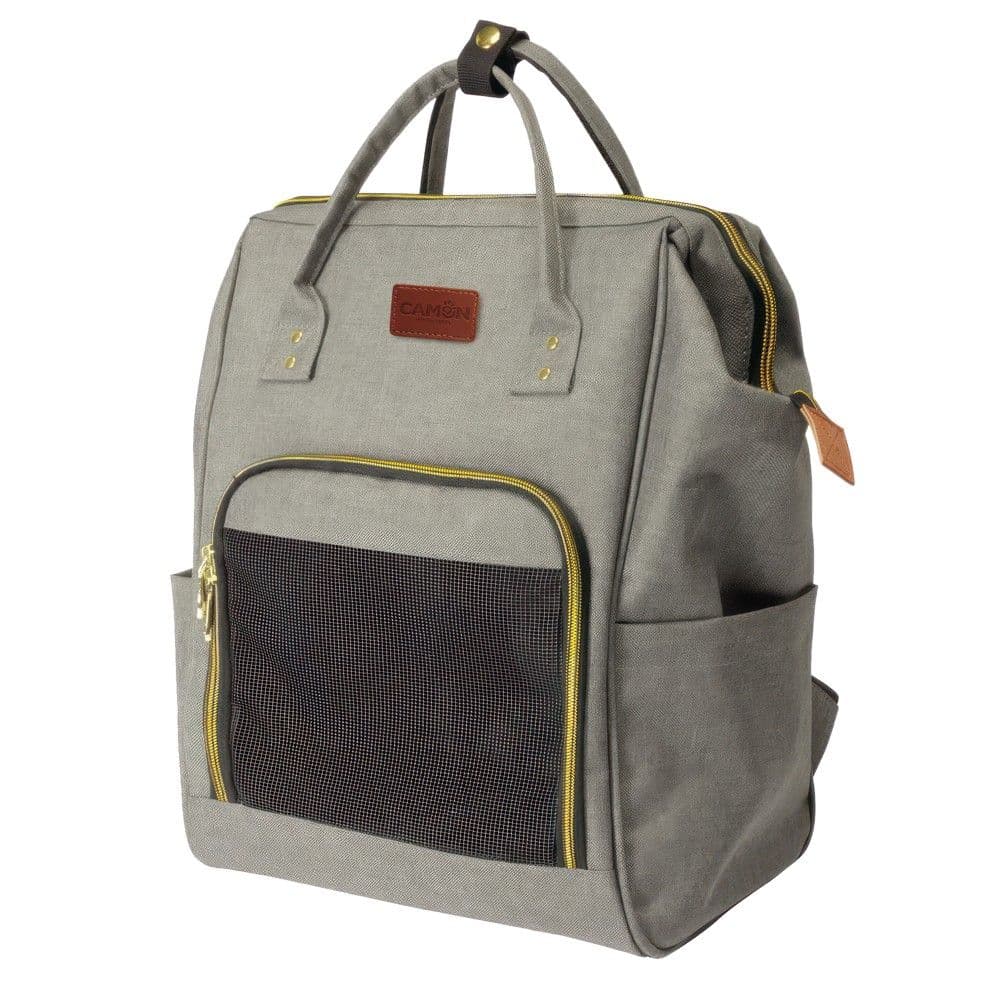 Cante per transportimin e kafsheve, Camon, 30 x 20 x 43 cm, 5 kg, tekstil me rrjete, ngjyra gri
