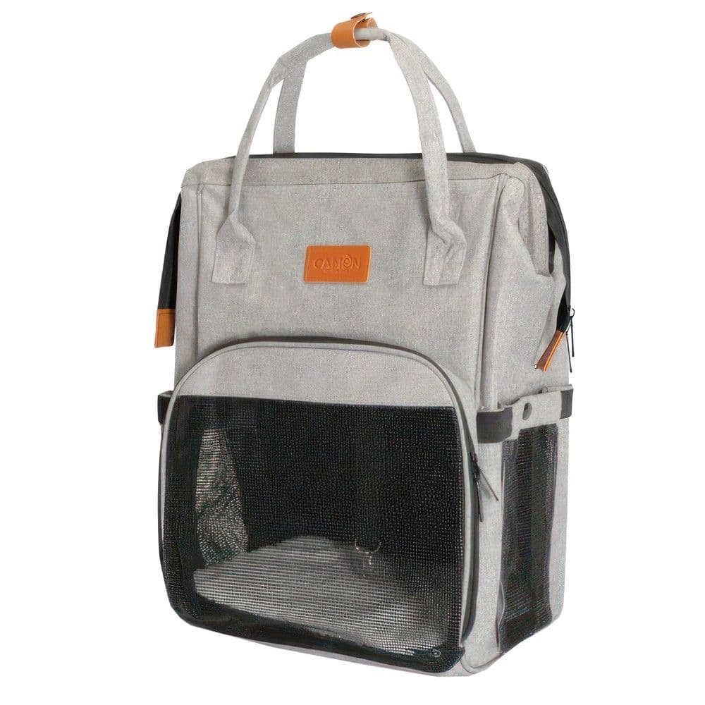 Cante per transportimin e kafsheve, Camon, 27 x 24 x 42 cm, tekstil me rrjete, ngjyra gri