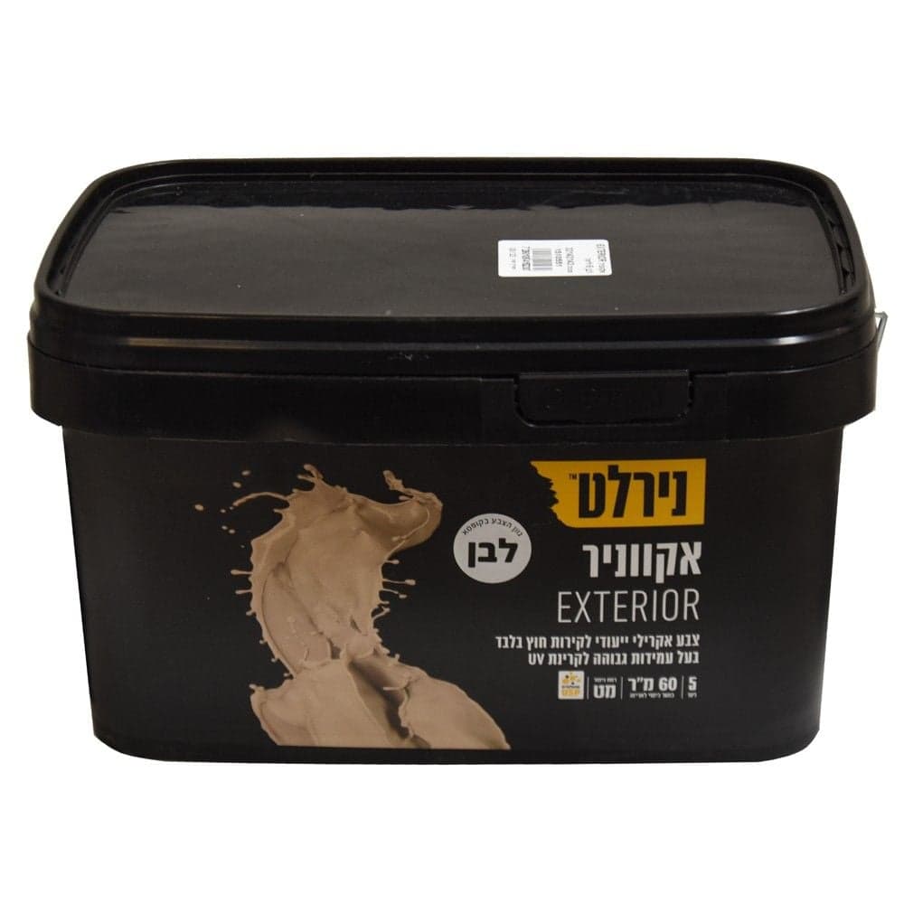 Boje akrilike per jashte, Nirlat, Aquanir, e cilësisë së parë, baza A, tretet me 10% ujë dhe mbulon 16 m2/ Lt, në 2 duar, 5 L