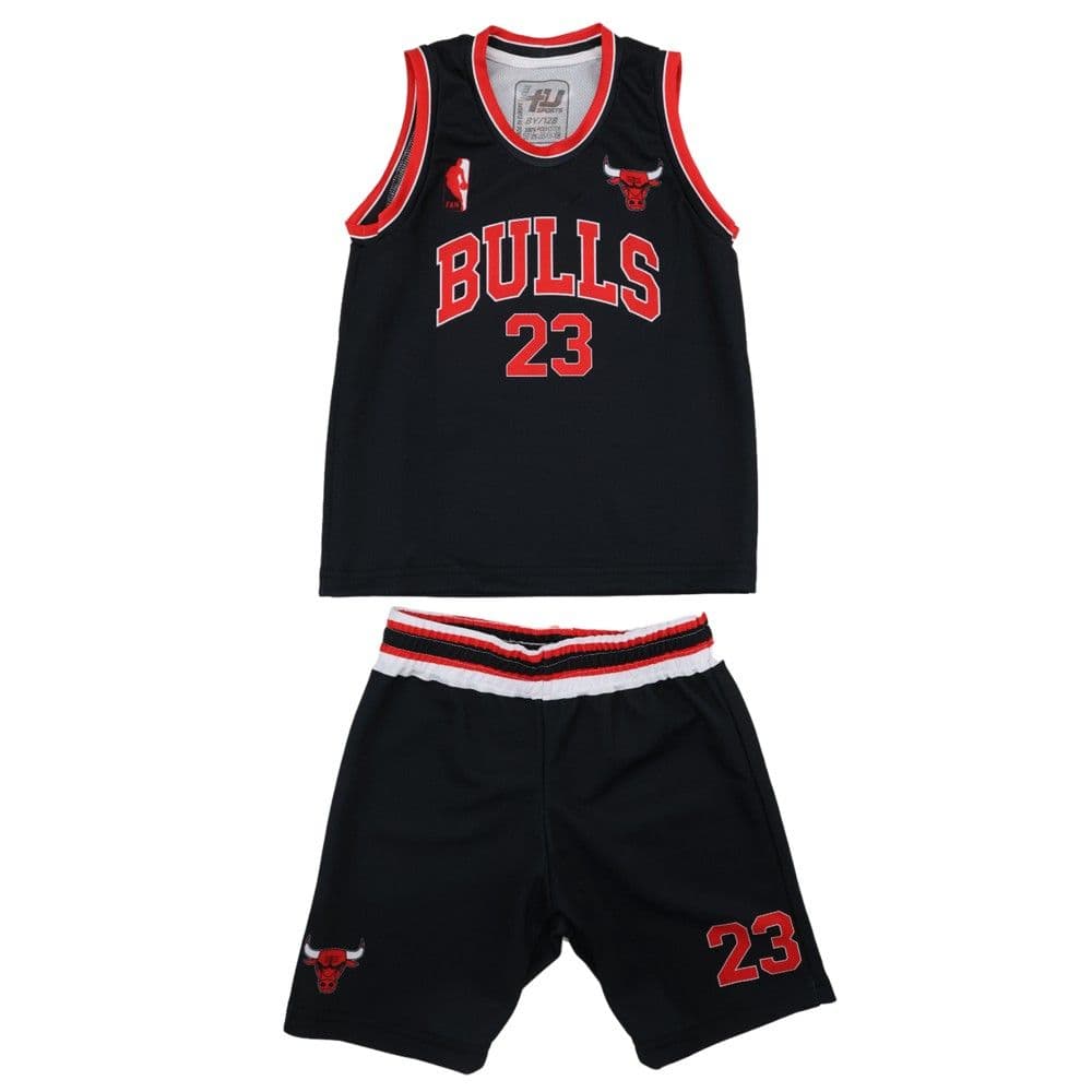 Uniforme basketbolli per femije, 4U Sports, Bulls, Jordan, masa 8 vjec, kostumi 2, ngjyra e zeze