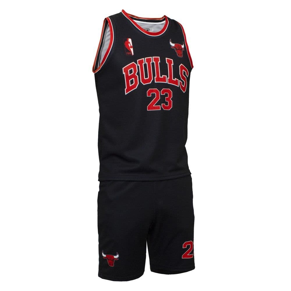 Uniforme basketbolli per femije, 4U Sports, Bulls, Jordan, masa 12 vjec, kostumi 2, ngjyra e zeze