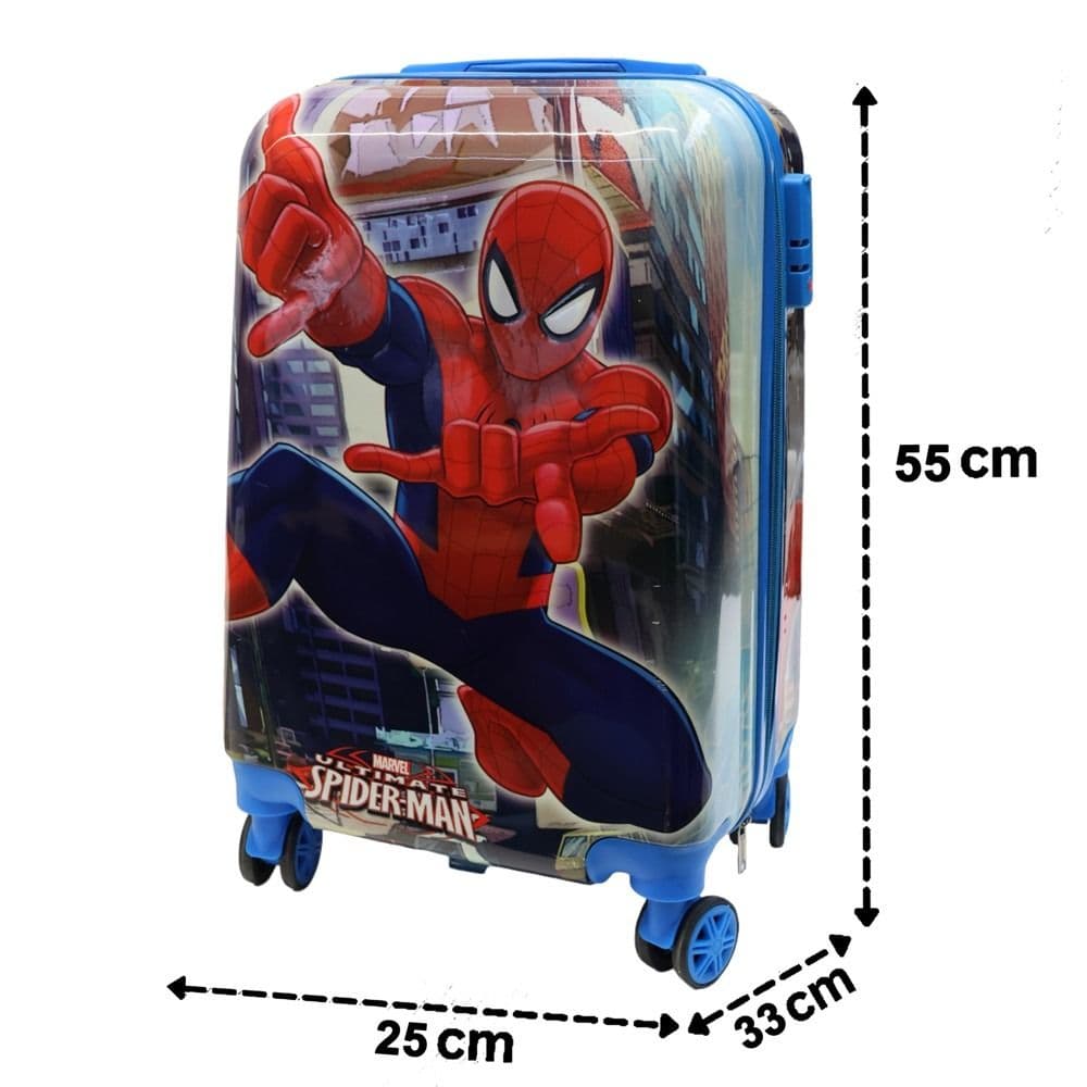 Valixhe udhëtimi për fëmijë, Spiderman, polipropilen, 20", W25 x D33 x H55 cm, ngjyra blu, me dizenjo