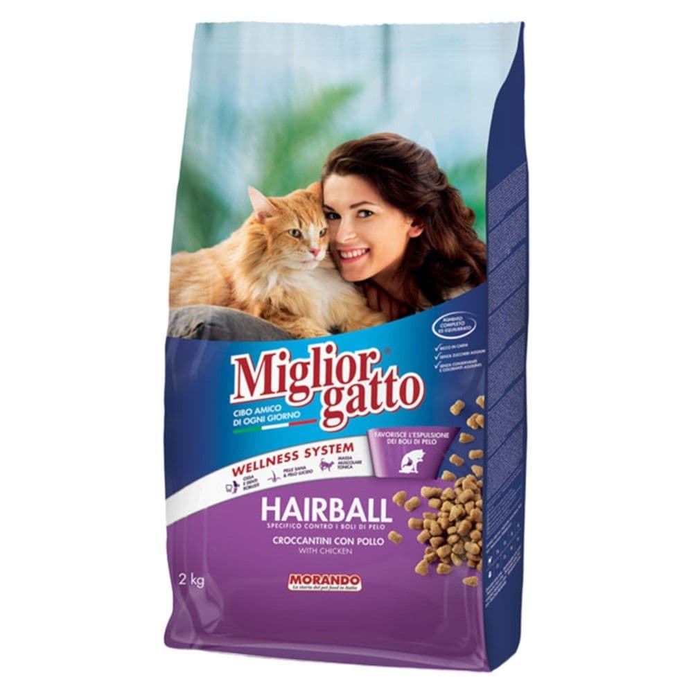 Ushqim veterinar për mace, Miglior Gatto, 2kg, me mish pule, parandalon qimet e gëlltitura
