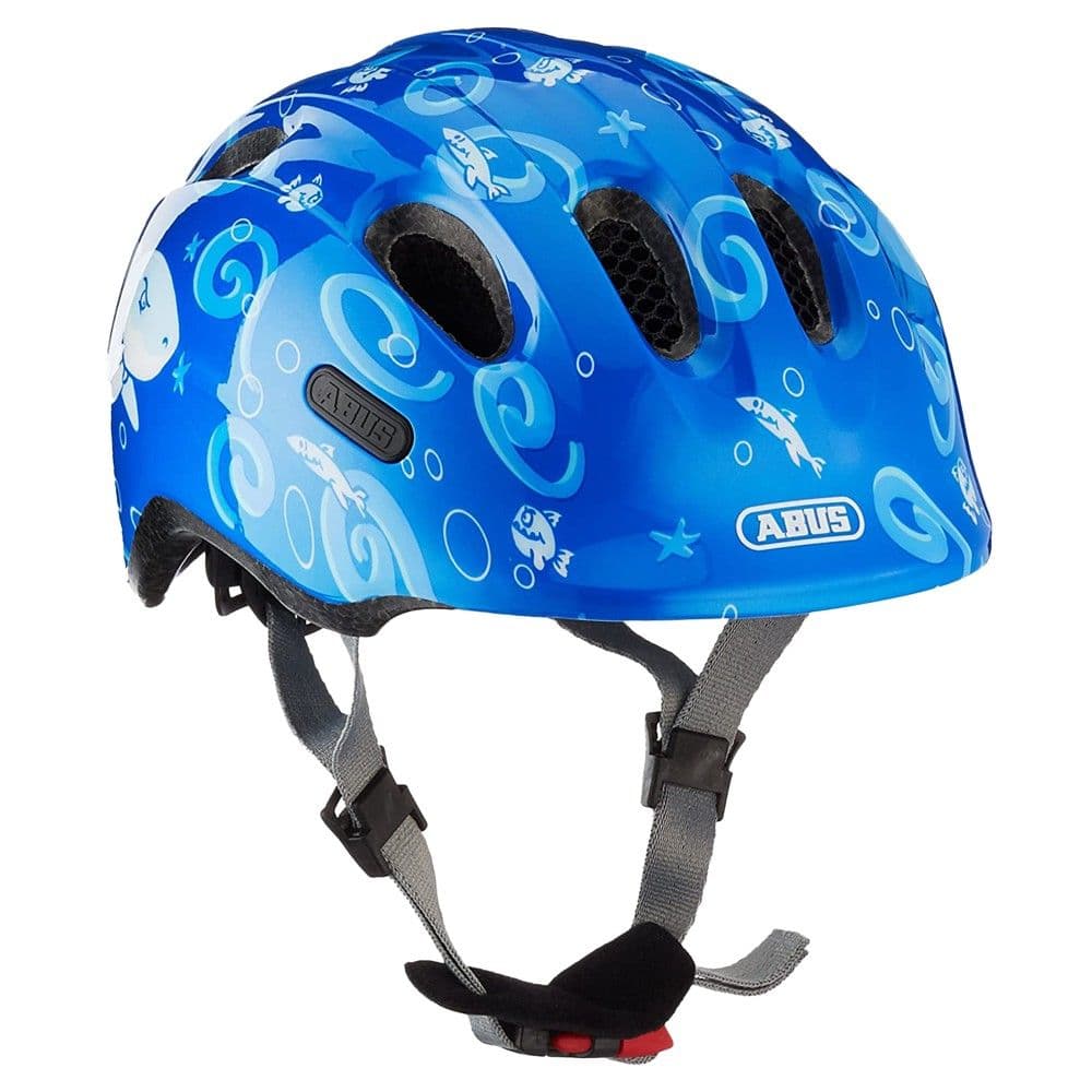 Kokore biciklete per femije, Abus, masa M, drite LED, me ventilim, ngjyra blu me dizenjo