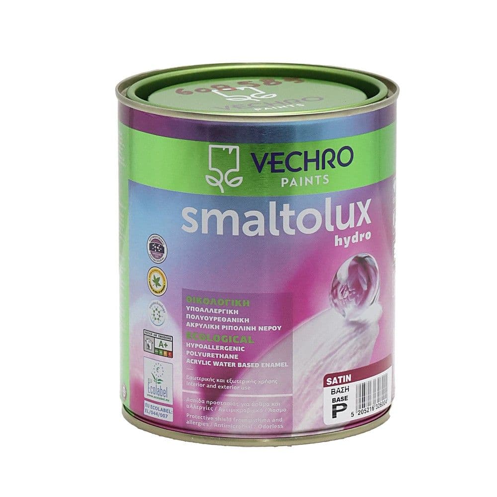 Boje ekologjike, Vechro, Smaltolux, baza P, 0.75L, e bardhe, 11-13 m²/lt, hollimi 10% uje, 2-3 ore tharje