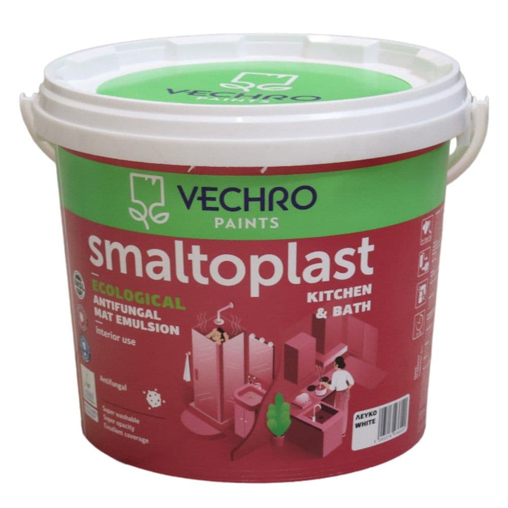 Boje ekologjike, Vechro, Smaltoplast, 3L, per ambiente te brendshme, 11-13 m²/lt, hollimi, 8-15% uje, 30 min-1 ore tharje