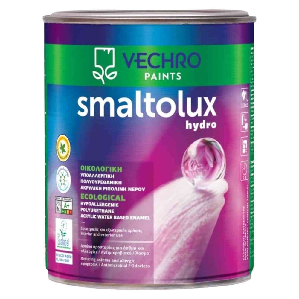 Boje ekologjike, Vechro, Smaltolux, baza D, 0.75L, e bardhe, 11-13 m²/lt, hollimi 10% uje, 2-3 ore tharje