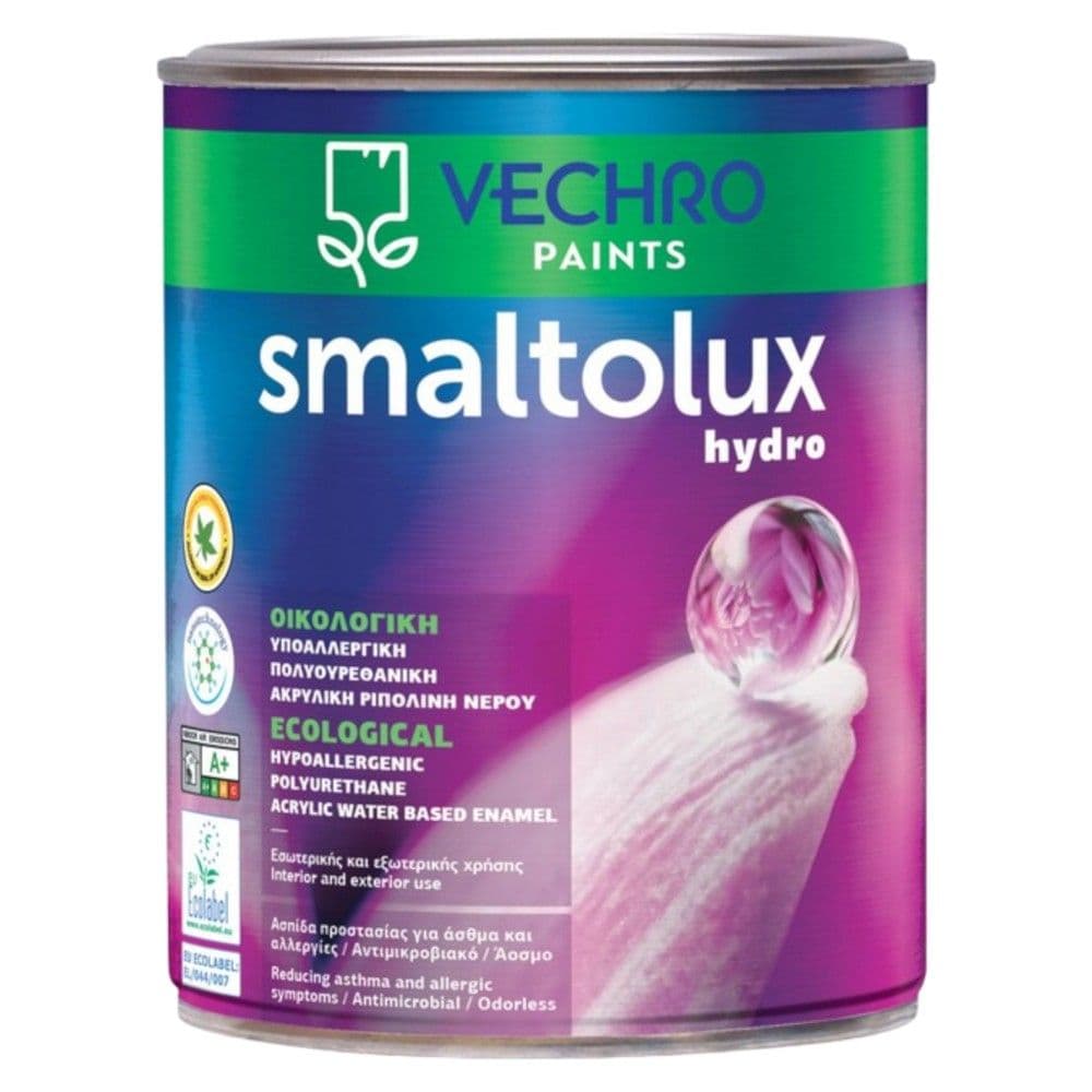 Boje ekologjike, Vechro, Smaltolux, baza TR, 0.75L, e bardhe, 11-13 m²/lt, hollimi 10% uje, 2-3 ore tharje