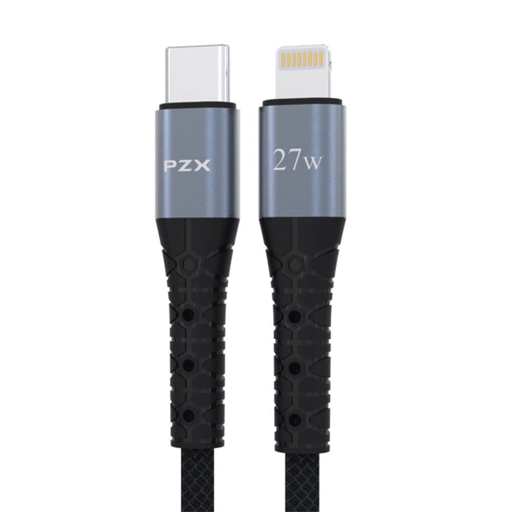 Fishë karikimi PZX, V202P, Type-C-Lightning, 27 W, 200 cm, ngjyrë e zezë