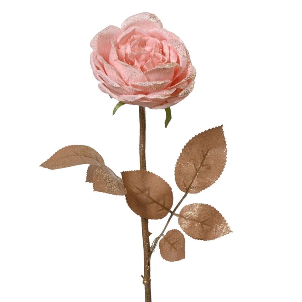 Lule dekoruese me motive Christmas, Trendafil, poliester, ngjyre roze, D9.5 x H 57 cm
