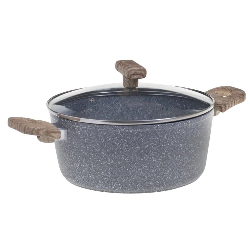 Tenxhere me kapak me veshje guri me induksion, alumin/bakelit/xham i temperuar, gri, Dia. 28 x H. 19 cm