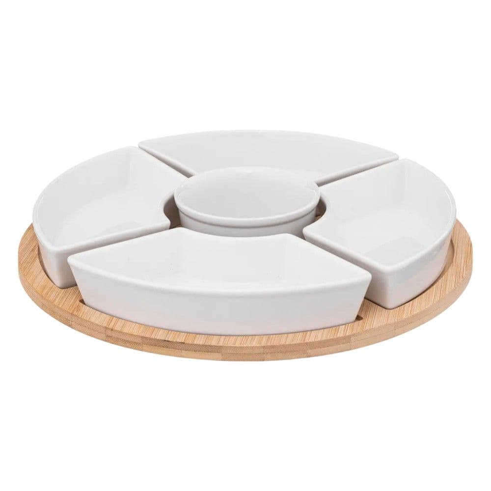 Set servirje për aperitiv, porcelan/bambu, e bardhë/natyrale, Dia. 27 x H. 1 cm