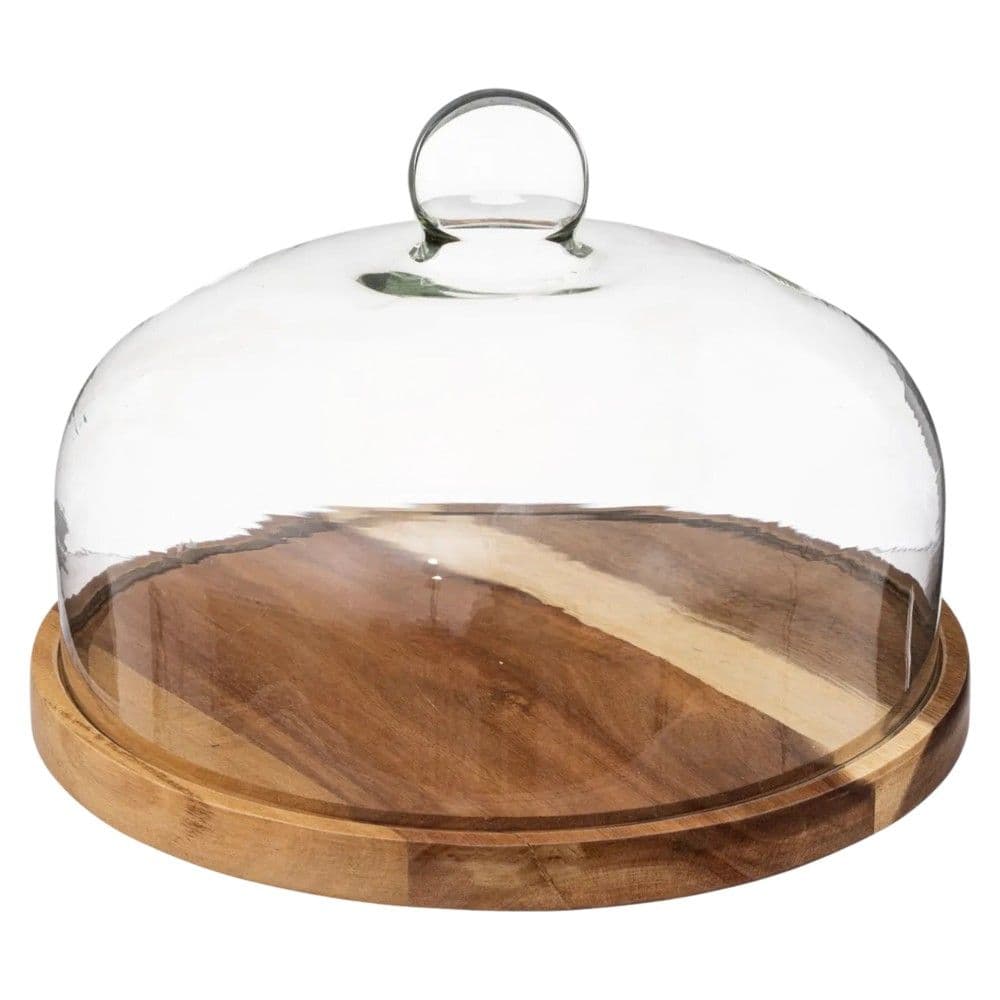 Mbajtëse/stendë keku me kapak, druri/qelq, natyrale/transparente, Dia. 28 x H. 19 cm