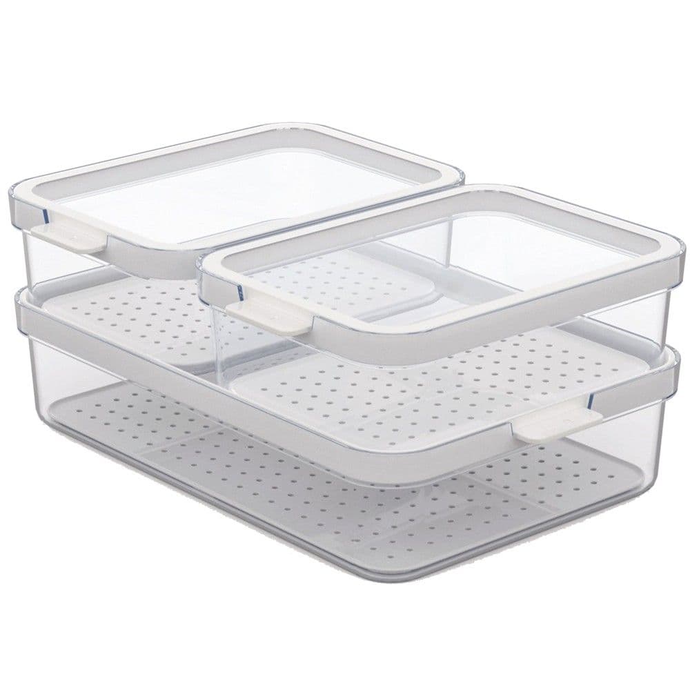 Set organizues frigoriferi (3 copë), plastike, transparente/e bardhë, 2x1.2 L / 1x2.6 L