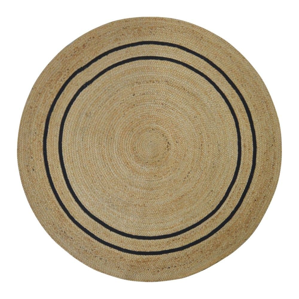 Rrugicë rrethore, 80% jute & 20% pambuk, bezh/e zezë, Dia. 100 cm