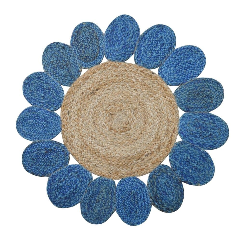 Rrugicë rrethore, 100% fibër natyrale, blu/bezhë, Dia. 90 cm