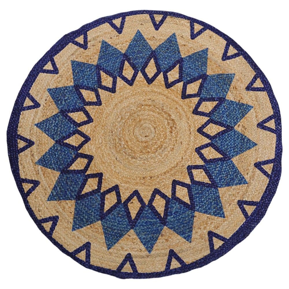 Rrugicë rrethore, 100% jute, bezhë/blu, Dia. 120 cm