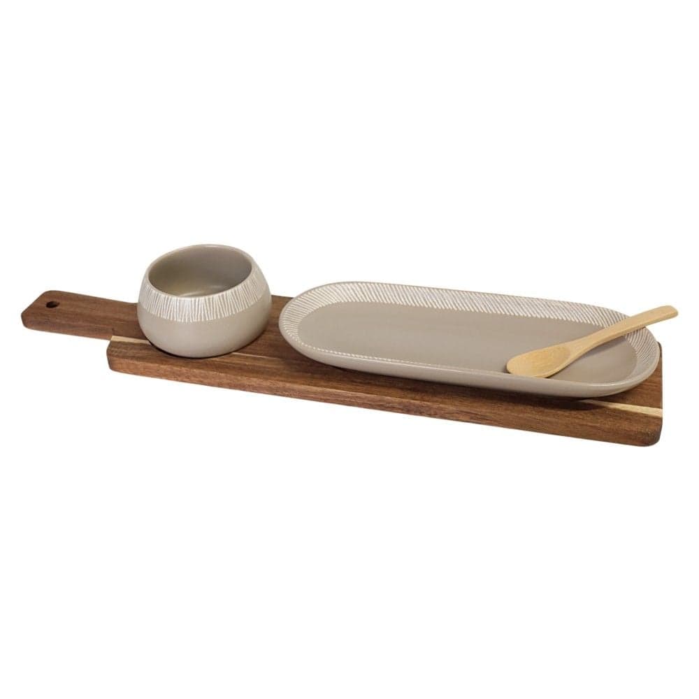 Tas antipasta, qeramike/druri, kafe, 10.5 x 45 x H 6 cm