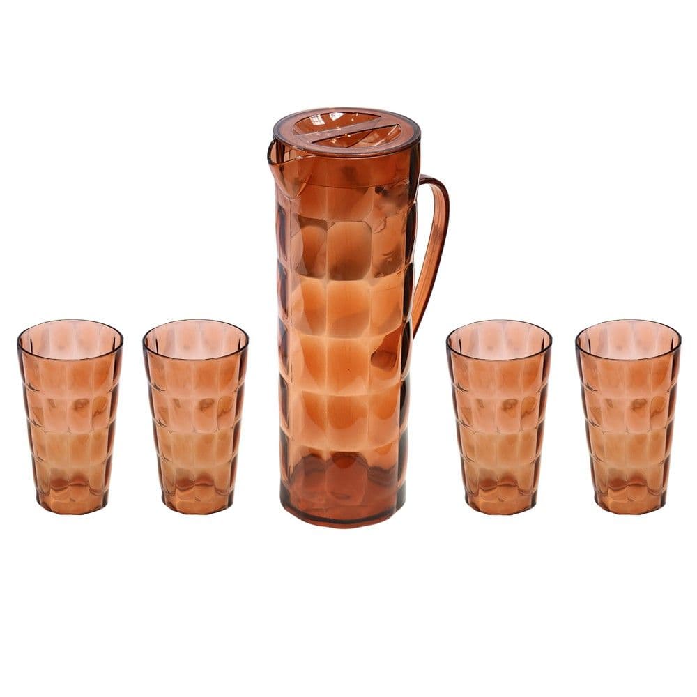 Set kanë uji/lëngje dhe gota, plastike, terrakota, 1.7 L / 16x10x28.7cm ; 370 ml / Dia. 7.3x12.5cm