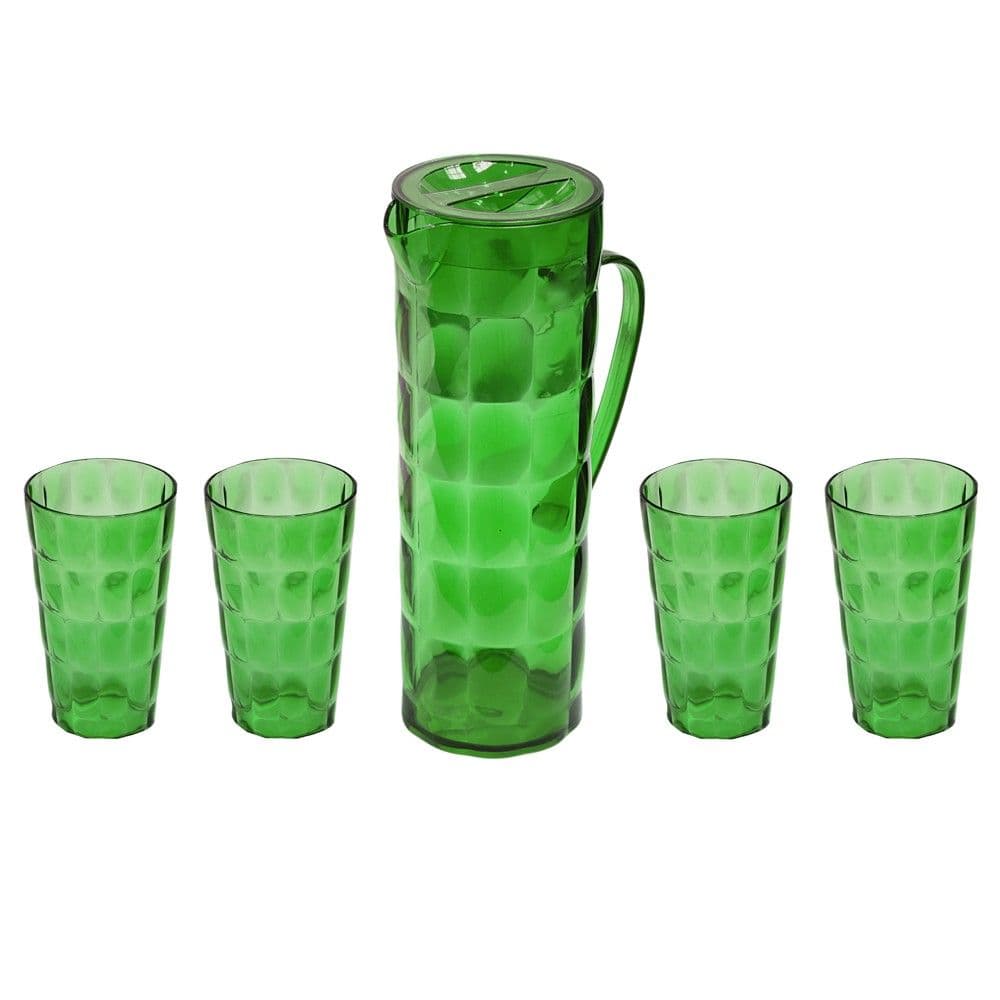 Set kanë uji/lëngje dhe gota, plastike, jeshile, 1.7 L / 16x10x28.7cm ; 370 ml / Dia. 7.3x12.5cm
