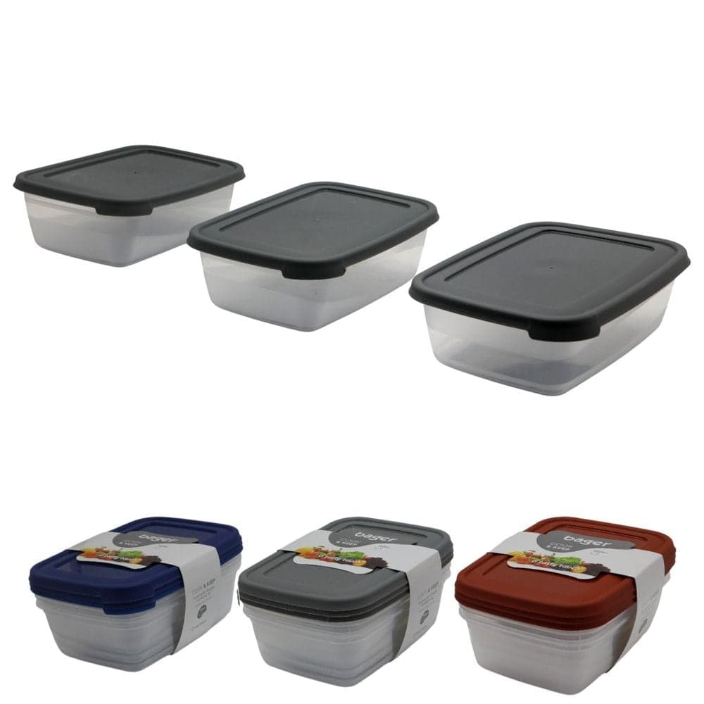 Set me enë ushqimi me kapak Cook&Keep (3 copë), plastike, transparente/kaltër, 3x1200 ml