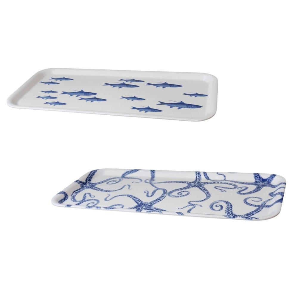 Tabaka servirje, melaminë, e bardhë/blu, 34x17 cm