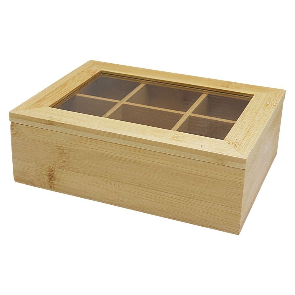 Kuti caji me 6 ndarje, bambu, natyrale, 21x6 cm