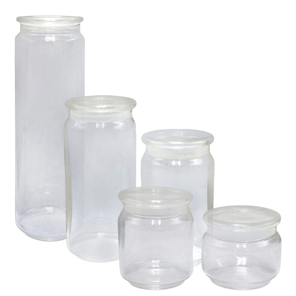 Set me kavanoz konservimi me kapak, qelq, transparente, Dia. 9 cm x H 7 / 10 / 15 / 19 cm