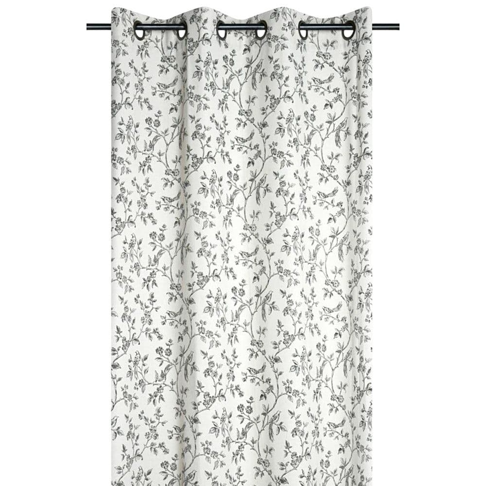 Perde plotë me unaza Clarine, 55% pambuk dhe 45% poliestër, bezhë e hapur me dizenjo lulesh, 140x260 cm