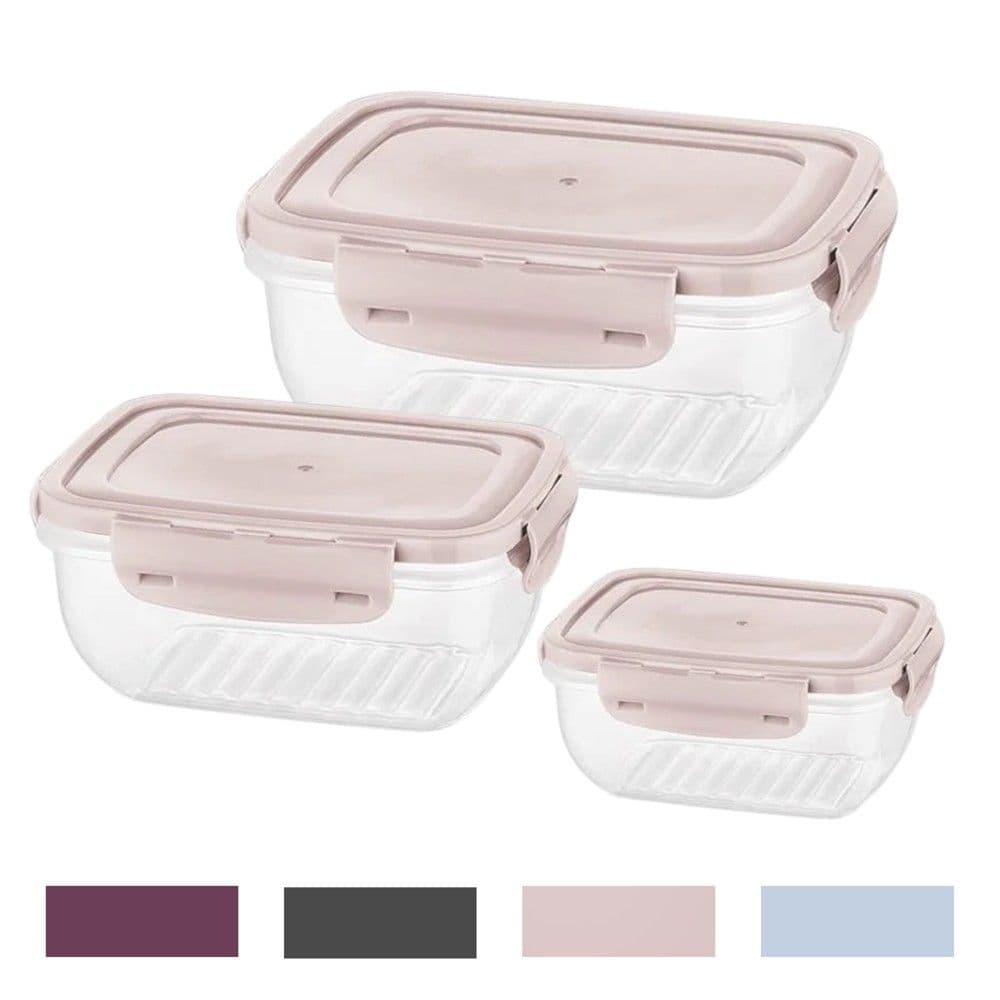 Set me enë ushqimi me kapak Cook&Lock (3 copë), PP/Silikon, transparente/ngjyra të ndryshme, 400 / 800 / 1400 ml / 19.5x14.5x8 cm