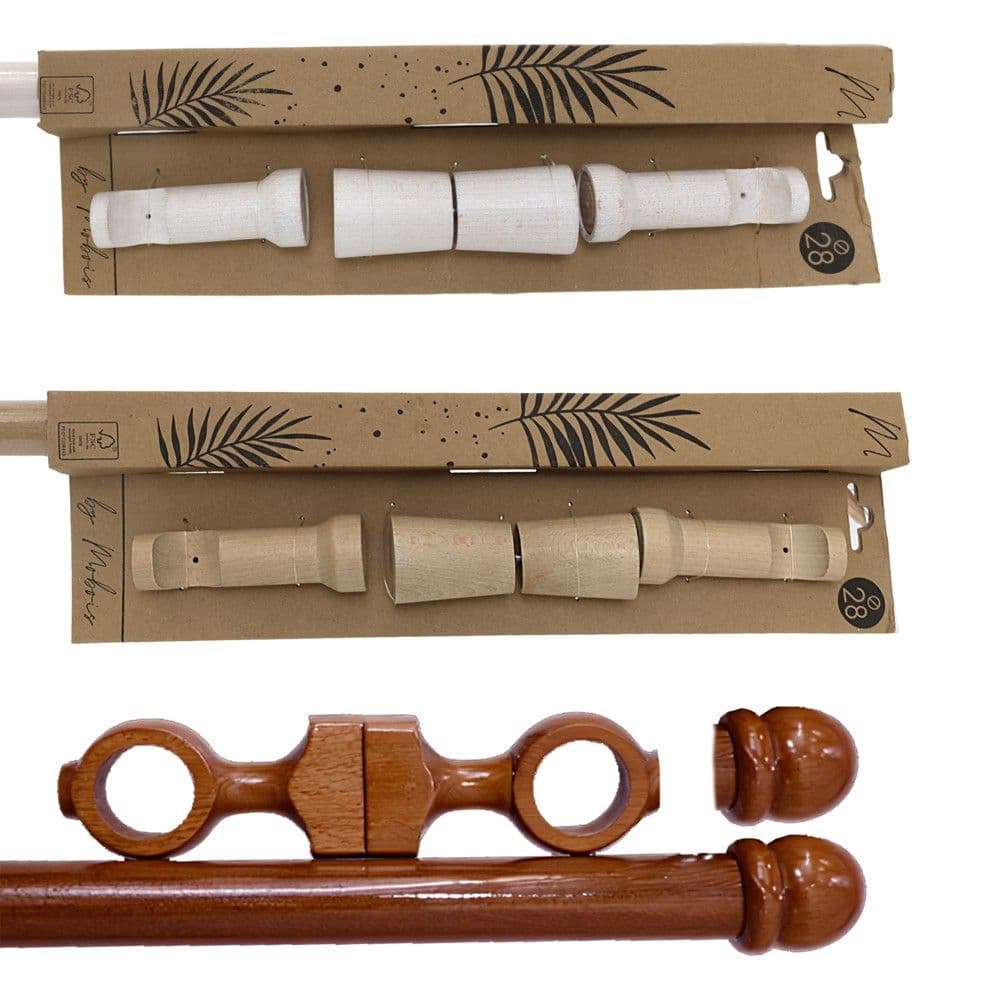 Set shufër për perde bashkë me dy suporte tavani dhe finale, druri, ngjyra të ndryshme, 200 cm x 28 mm